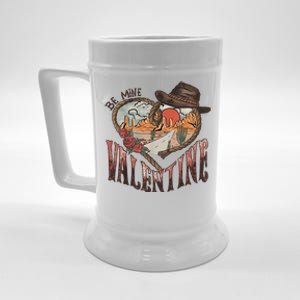 Be Mine Valentine Western Valentines Day Retro Groovy Cowboy Cowgirl Beer Stein