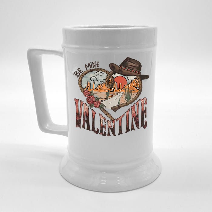 Be Mine Valentine Western Valentines Day Retro Groovy Cowboy Cowgirl Beer Stein