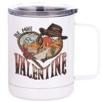 Be Mine Valentine Western Valentines Day Retro Groovy Cowboy Cowgirl 12 oz Stainless Steel Tumbler Cup