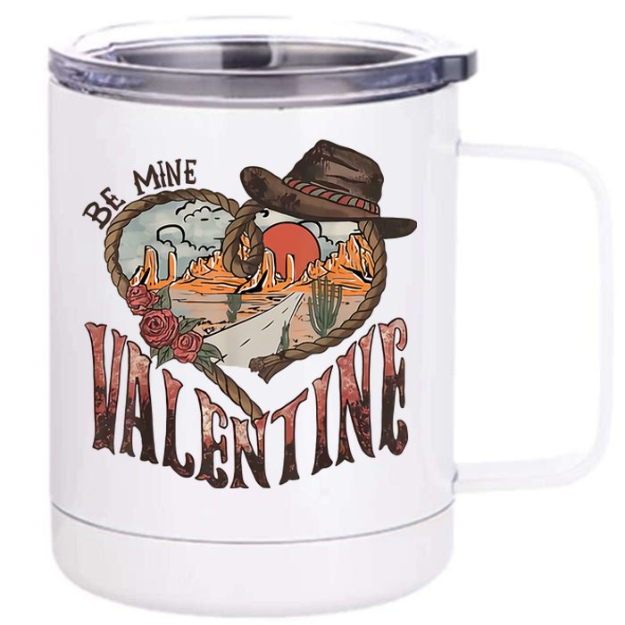 Be Mine Valentine Western Valentines Day Retro Groovy Cowboy Cowgirl 12 oz Stainless Steel Tumbler Cup