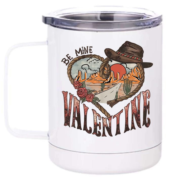 Be Mine Valentine Western Valentines Day Retro Groovy Cowboy Cowgirl 12 oz Stainless Steel Tumbler Cup