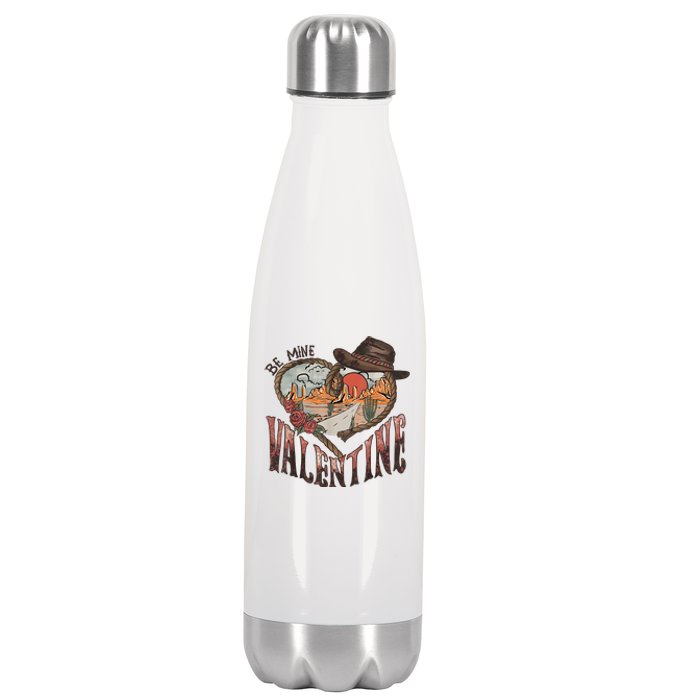 Be Mine Valentine Western Valentines Day Retro Groovy Cowboy Cowgirl Stainless Steel Insulated Water Bottle