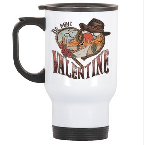 Be Mine Valentine Western Valentines Day Retro Groovy Cowboy Cowgirl Stainless Steel Travel Mug