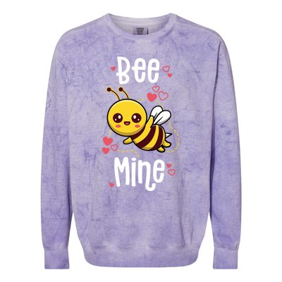 Bee Mine Valentines Day Pun Cute Bee Honey Beekeeper Funny Gift Colorblast Crewneck Sweatshirt