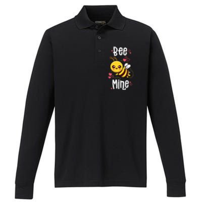 Bee Mine Valentines Day Pun Cute Bee Honey Beekeeper Funny Gift Performance Long Sleeve Polo