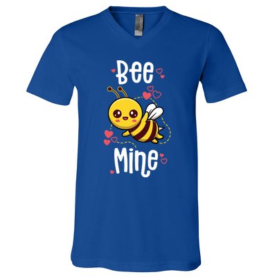 Bee Mine Valentines Day Pun Cute Bee Honey Beekeeper Funny Gift V-Neck T-Shirt