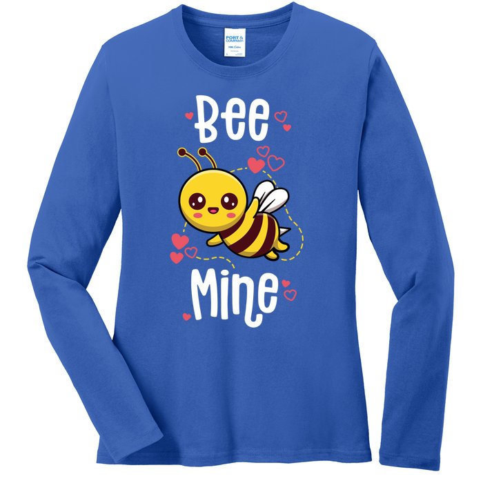 Bee Mine Valentines Day Pun Cute Bee Honey Beekeeper Funny Gift Ladies Long Sleeve Shirt