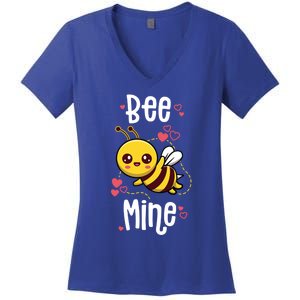 Bee Mine Valentines Day Pun Cute Bee Honey Beekeeper Funny Gift Women's V-Neck T-Shirt