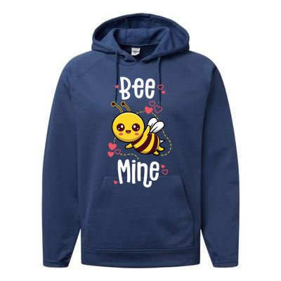 Bee Mine Valentines Day Pun Cute Bee Honey Beekeeper Funny Gift Performance Fleece Hoodie