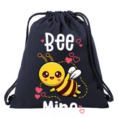 Bee Mine Valentines Day Pun Cute Bee Honey Beekeeper Funny Gift Drawstring Bag