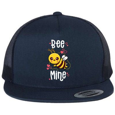 Bee Mine Valentines Day Pun Cute Bee Honey Beekeeper Funny Gift Flat Bill Trucker Hat