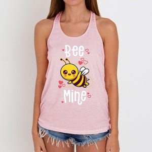 Bee Mine Valentines Day Pun Cute Bee Honey Beekeeper Funny Gift Women's Knotted Racerback Tank