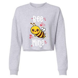 Bee Mine Valentines Day Pun Cute Bee Honey Beekeeper Funny Gift Cropped Pullover Crew