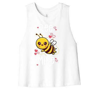 Bee Mine Valentines Day Pun Cute Bee Honey Beekeeper Funny Gift Women's Racerback Cropped Tank