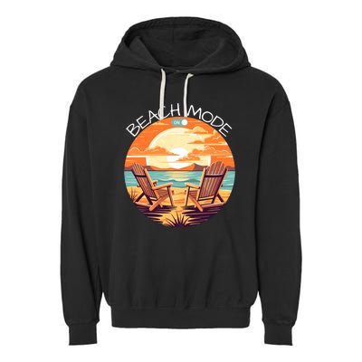 Beach Mode Vacy Mode Beach Life Vintage Sunset Beach Trip Vacation Mode Garment-Dyed Fleece Hoodie