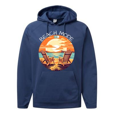 Beach Mode Vacy Mode Beach Life Vintage Sunset Beach Trip Vacation Mode Performance Fleece Hoodie