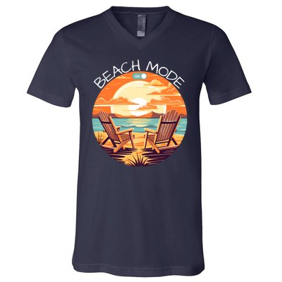 Beach Mode Vacy Mode Beach Life Vintage Sunset Beach Trip Vacation Mode V-Neck T-Shirt