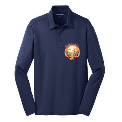 Beach Mode Vacy Mode Beach Life Vintage Sunset Beach Trip Vacation Mode Silk Touch Performance Long Sleeve Polo