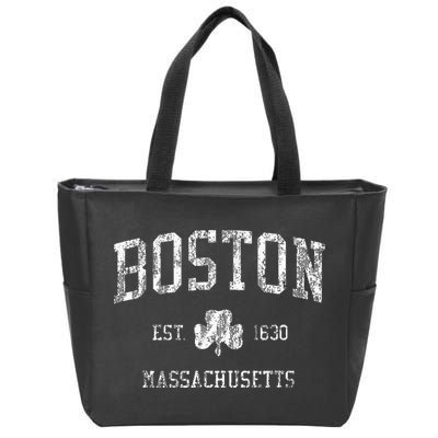 Boston Ma Vintage Shamrock Sports Design Zip Tote Bag