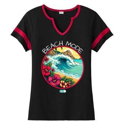 Beach Mode Vacy Mode Beach Life Vintage Sunset Beach Trip Vacation Mode Ladies Halftime Notch Neck Tee