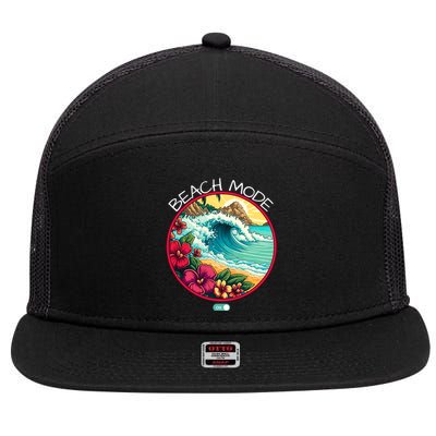 Beach Mode Vacy Mode Beach Life Vintage Sunset Beach Trip Vacation Mode 7 Panel Mesh Trucker Snapback Hat