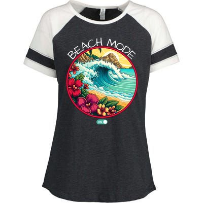 Beach Mode Vacy Mode Beach Life Vintage Sunset Beach Trip Vacation Mode Enza Ladies Jersey Colorblock Tee