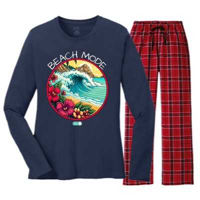 Beach Mode Vacy Mode Beach Life Vintage Sunset Beach Trip Vacation Mode Women's Long Sleeve Flannel Pajama Set 