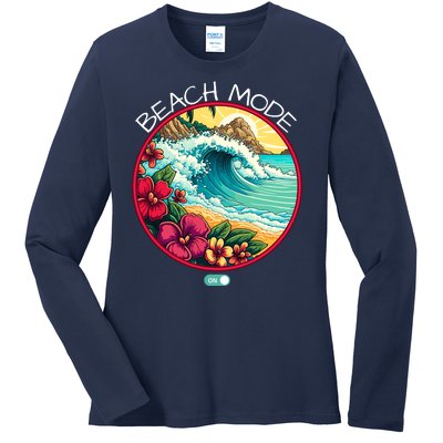 Beach Mode Vacy Mode Beach Life Vintage Sunset Beach Trip Vacation Mode Ladies Long Sleeve Shirt