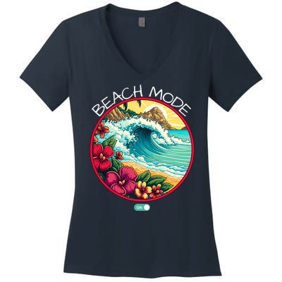 Beach Mode Vacy Mode Beach Life Vintage Sunset Beach Trip Vacation Mode Women's V-Neck T-Shirt