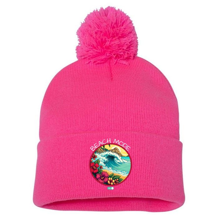 Beach Mode Vacy Mode Beach Life Vintage Sunset Beach Trip Vacation Mode Pom Pom 12in Knit Beanie