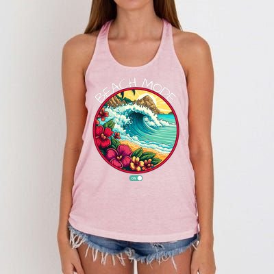 Beach Mode Vacy Mode Beach Life Vintage Sunset Beach Trip Vacation Mode Women's Knotted Racerback Tank