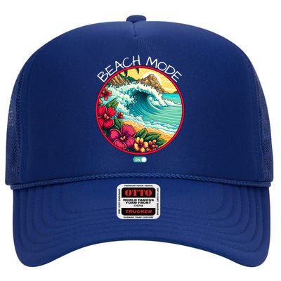 Beach Mode Vacy Mode Beach Life Vintage Sunset Beach Trip Vacation Mode High Crown Mesh Back Trucker Hat