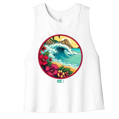 Beach Mode Vacy Mode Beach Life Vintage Sunset Beach Trip Vacation Mode Women's Racerback Cropped Tank