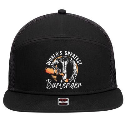 Bartender Mixologist Worlds Greatest Bartender 7 Panel Mesh Trucker Snapback Hat