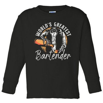 Bartender Mixologist Worlds Greatest Bartender Toddler Long Sleeve Shirt