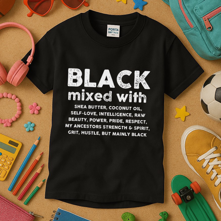 Black Mixed With Shea Butter Afro American Kids T-Shirt