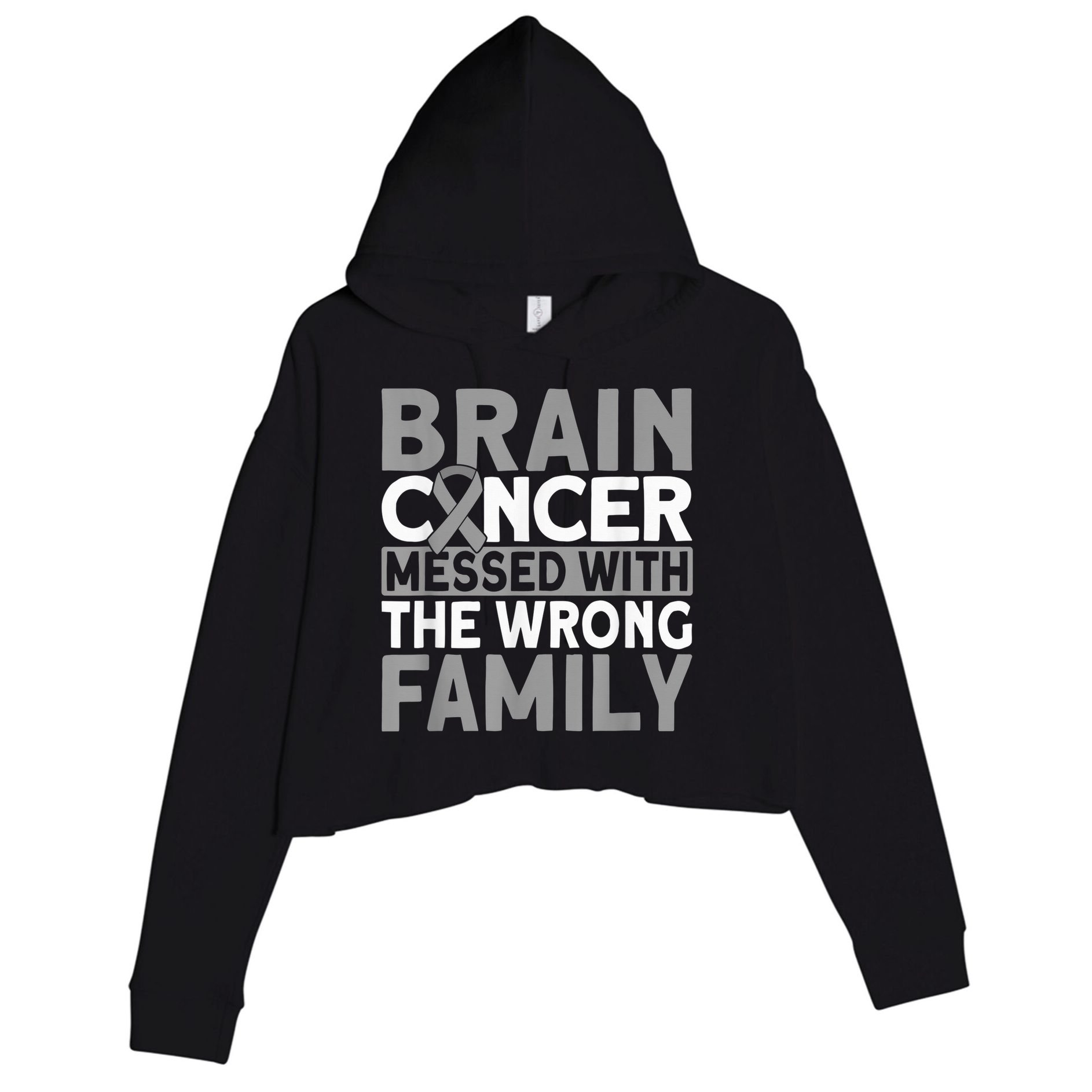 Brain messed with the wrong family Brain Cancer Crop Fleece Hoodie