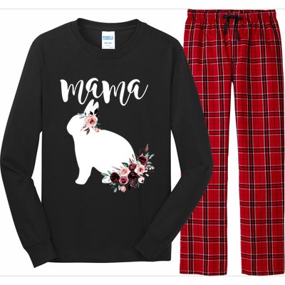 Bunny Mama With Rose Flowers Graphic Funny Gift Long Sleeve Pajama Set