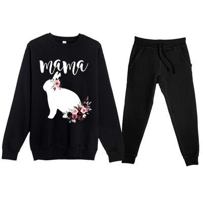 Bunny Mama With Rose Flowers Graphic Funny Gift Premium Crewneck Sweatsuit Set