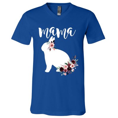 Bunny Mama With Rose Flowers Graphic Funny Gift V-Neck T-Shirt