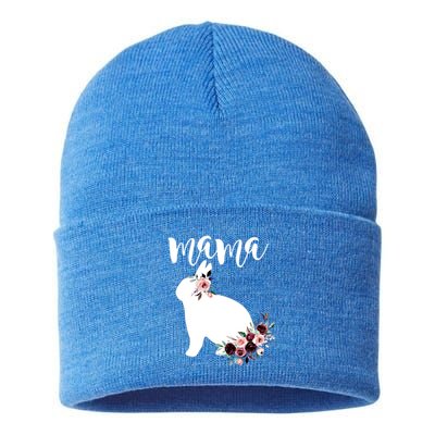 Bunny Mama With Rose Flowers Graphic Funny Gift Sustainable Knit Beanie