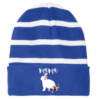 Bunny Mama With Rose Flowers Graphic Funny Gift Striped Beanie with Solid Band