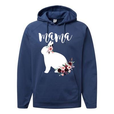 Bunny Mama With Rose Flowers Graphic Funny Gift Performance Fleece Hoodie