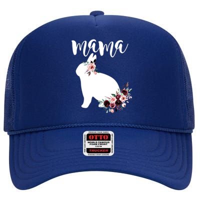 Bunny Mama With Rose Flowers Graphic Funny Gift High Crown Mesh Back Trucker Hat