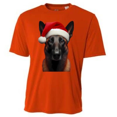 Belgian Malinois With Santa Hat Christmas Xmas Dog Owner Mom Gift Cooling Performance Crew T-Shirt