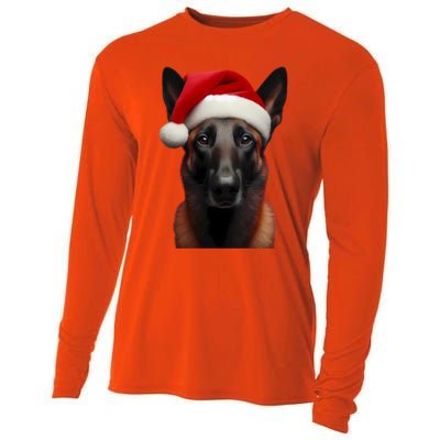 Belgian Malinois With Santa Hat Christmas Xmas Dog Owner Mom Gift Cooling Performance Long Sleeve Crew