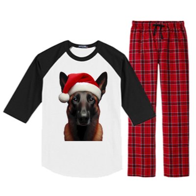 Belgian Malinois With Santa Hat Christmas Xmas Dog Owner Mom Gift Raglan Sleeve Pajama Set