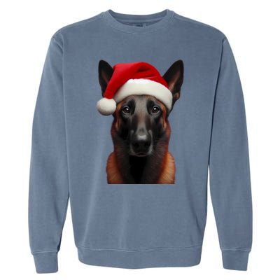 Belgian Malinois With Santa Hat Christmas Xmas Dog Owner Mom Gift Garment-Dyed Sweatshirt