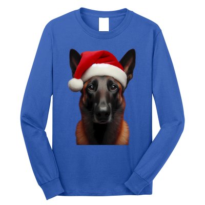 Belgian Malinois With Santa Hat Christmas Xmas Dog Owner Mom Gift Long Sleeve Shirt