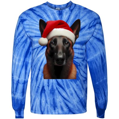 Belgian Malinois With Santa Hat Christmas Xmas Dog Owner Mom Gift Tie-Dye Long Sleeve Shirt